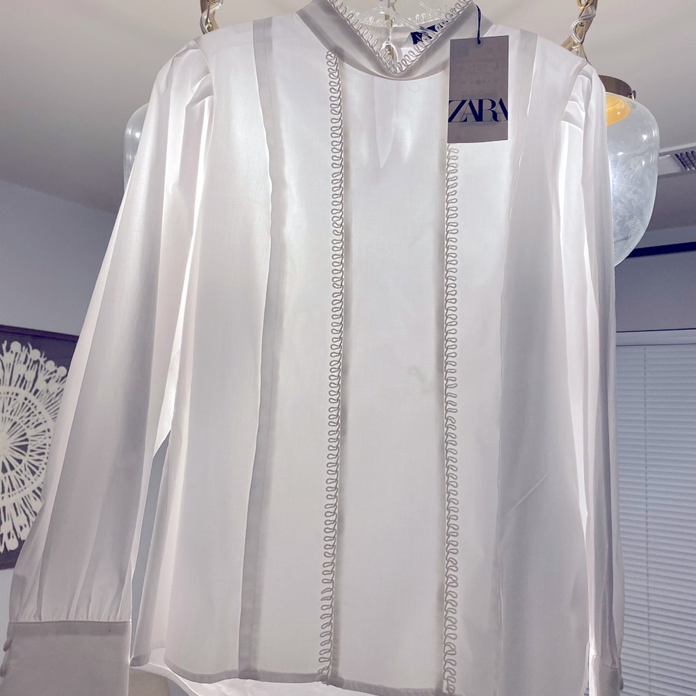 Zara Scalloped Poplin Top